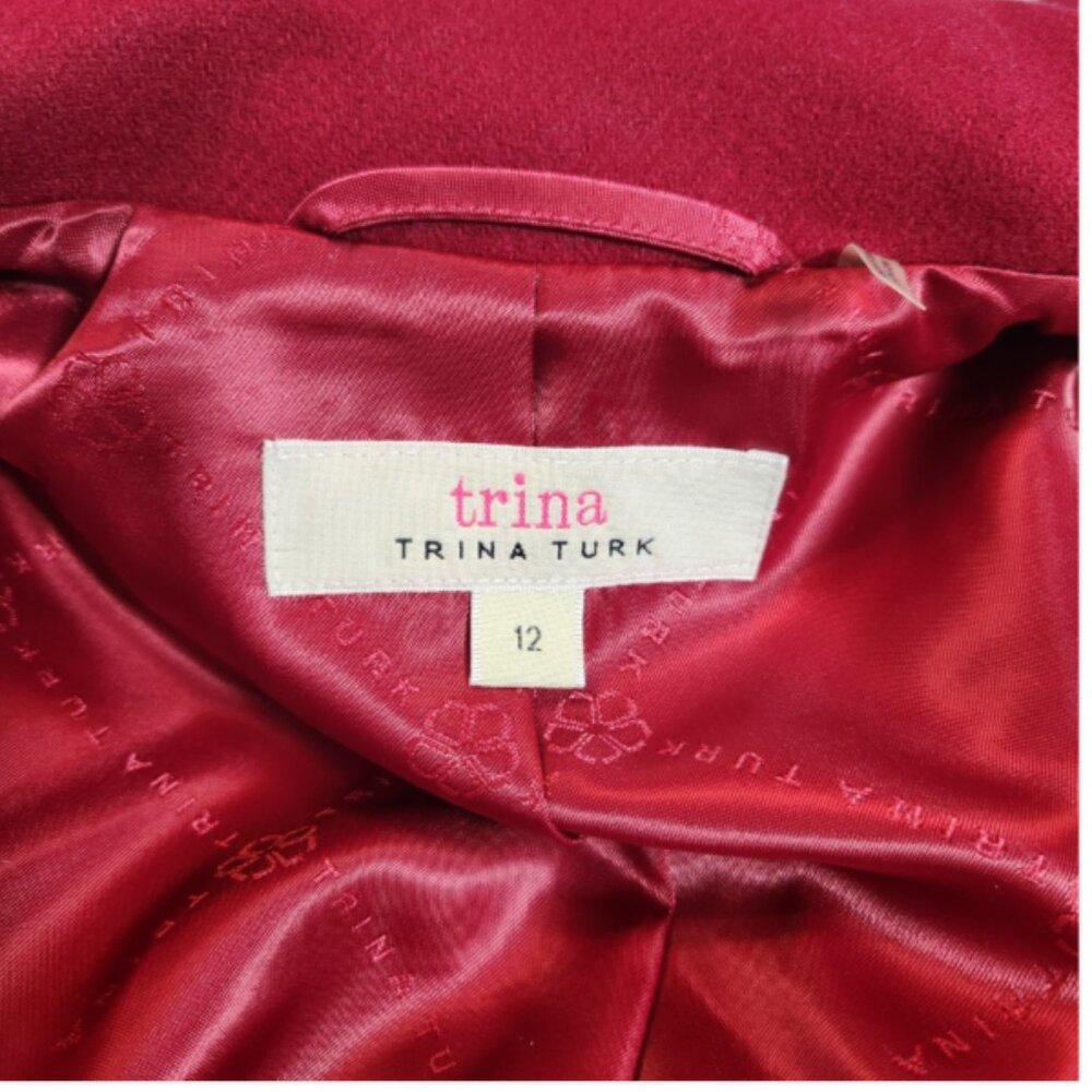 Trina Turk Wide Notched Collar Belted Wool Coat Lined Jacket - Picture 8 of 12